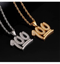 Hip Hop Bling Iced Out 100 Pendant Stainless Steel Necklace with 24" Chain, Silver/Gold silver $12.59 Necklaces