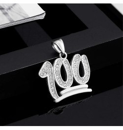 Hip Hop Bling Iced Out 100 Pendant Stainless Steel Necklace with 24" Chain, Silver/Gold silver $12.59 Necklaces