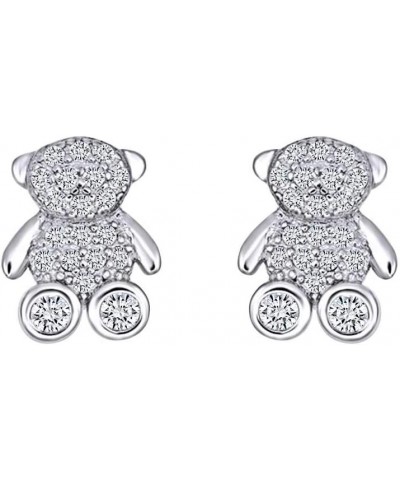 14k Gold Over Sterling Silver Animal, Bird, Insects Cubic Zirconia Stud Earrings White Gold Over : BEAR $18.23 Earrings