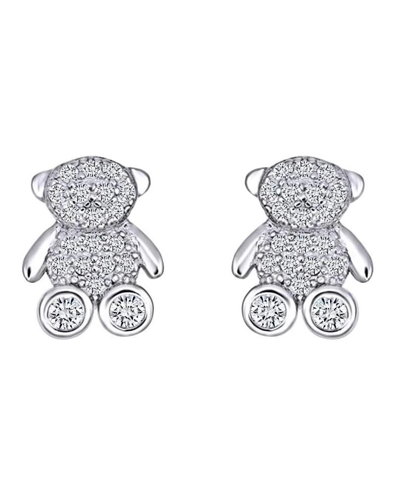 14k Gold Over Sterling Silver Animal, Bird, Insects Cubic Zirconia Stud Earrings White Gold Over : BEAR $18.23 Earrings