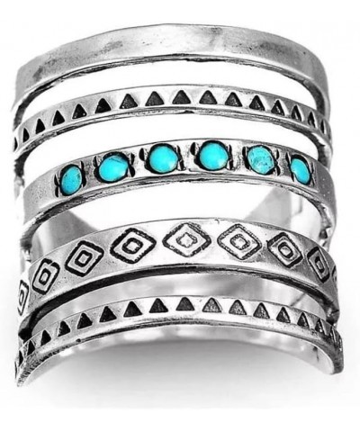 Boho Style Carved Ring Hollowed Out Retro Turquoise Ring Vintage Blue Synthetic-Turquoise Ring Round Stone Ring Silver Plated...