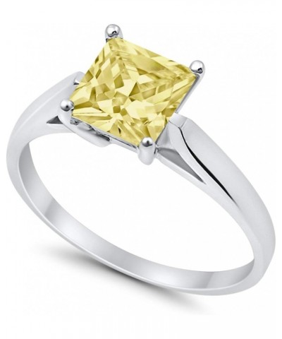 Solitaire Wedding Engagement Bridal Ring Princess Cut Square Cubic Zirconia 925 Sterling Silver Simulated Yellow CZ $12.00 Rings