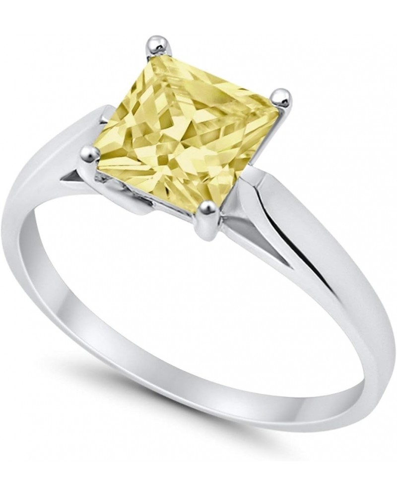 Solitaire Wedding Engagement Bridal Ring Princess Cut Square Cubic Zirconia 925 Sterling Silver Simulated Yellow CZ $12.00 Rings