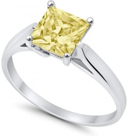 Solitaire Wedding Engagement Bridal Ring Princess Cut Square Cubic Zirconia 925 Sterling Silver Simulated Yellow CZ $12.00 Rings