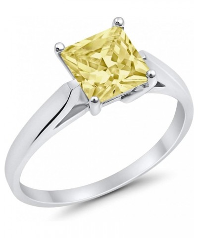 Solitaire Wedding Engagement Bridal Ring Princess Cut Square Cubic Zirconia 925 Sterling Silver Simulated Yellow CZ $12.00 Rings