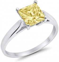 Solitaire Wedding Engagement Bridal Ring Princess Cut Square Cubic Zirconia 925 Sterling Silver Simulated Yellow CZ $12.00 Rings