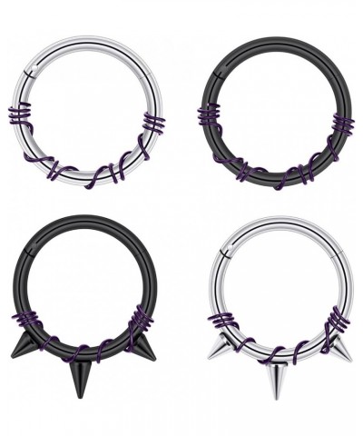 4pcs Stainless Steel 16G Septum Clicker Dangle Hinged Segment Ring with Planet CZ Moon Star Septum Piercing Jewelry wire-purp...