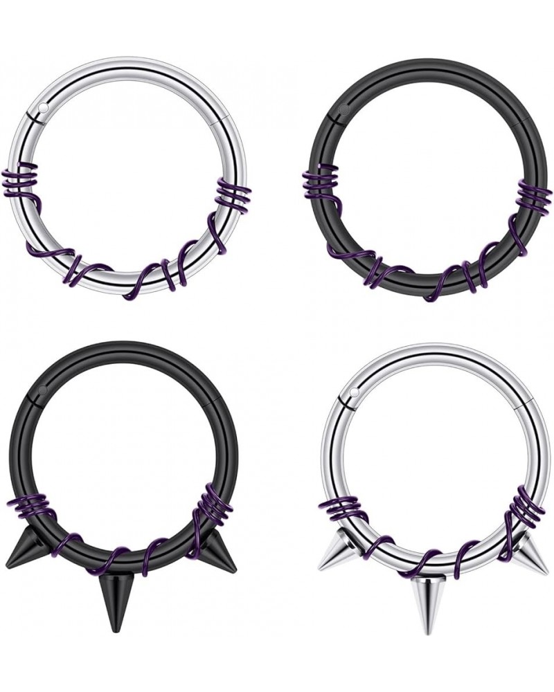 4pcs Stainless Steel 16G Septum Clicker Dangle Hinged Segment Ring with Planet CZ Moon Star Septum Piercing Jewelry wire-purp...