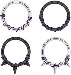 4pcs Stainless Steel 16G Septum Clicker Dangle Hinged Segment Ring with Planet CZ Moon Star Septum Piercing Jewelry wire-purp...