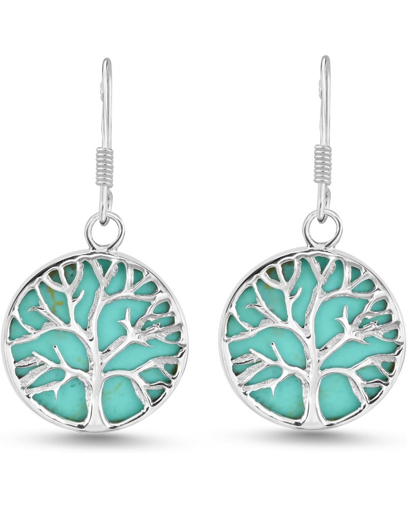 Mystical Tree of Life Simulated Green Turquoise Inlay .925 Sterling Silver Dangle Earrings $18.13 Earrings