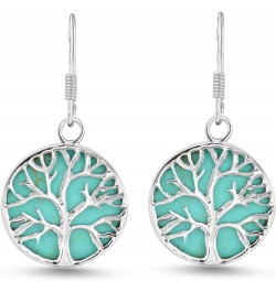 Mystical Tree of Life Simulated Green Turquoise Inlay .925 Sterling Silver Dangle Earrings $18.13 Earrings