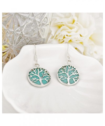 Mystical Tree of Life Simulated Green Turquoise Inlay .925 Sterling Silver Dangle Earrings $18.13 Earrings