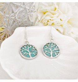 Mystical Tree of Life Simulated Green Turquoise Inlay .925 Sterling Silver Dangle Earrings $18.13 Earrings