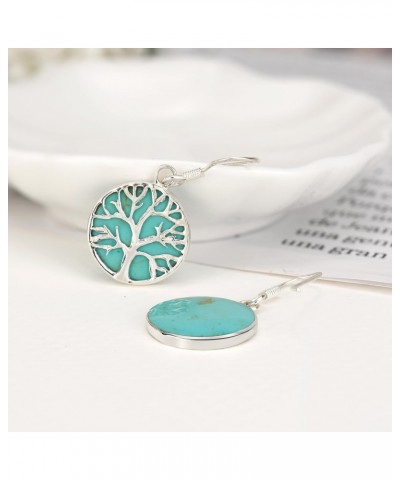 Mystical Tree of Life Simulated Green Turquoise Inlay .925 Sterling Silver Dangle Earrings $18.13 Earrings