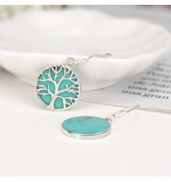 Mystical Tree of Life Simulated Green Turquoise Inlay .925 Sterling Silver Dangle Earrings $18.13 Earrings