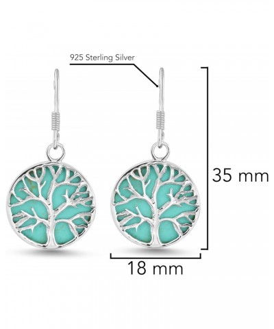 Mystical Tree of Life Simulated Green Turquoise Inlay .925 Sterling Silver Dangle Earrings $18.13 Earrings