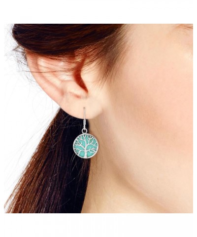 Mystical Tree of Life Simulated Green Turquoise Inlay .925 Sterling Silver Dangle Earrings $18.13 Earrings