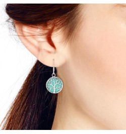 Mystical Tree of Life Simulated Green Turquoise Inlay .925 Sterling Silver Dangle Earrings $18.13 Earrings