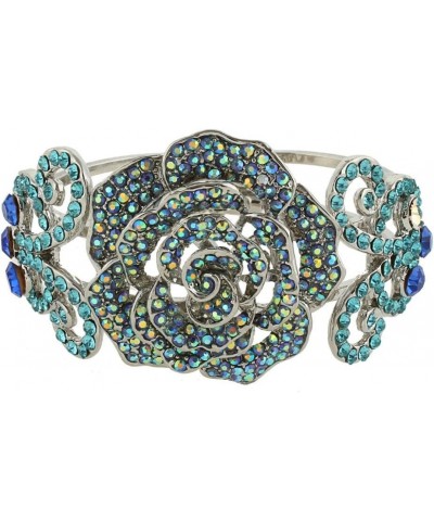 Women's Austrian Crystal Bridal Rose Flower Insect Butterfly Bangle Bracelet for Prom Light Blue Silver-Tone $12.59 Bracelets