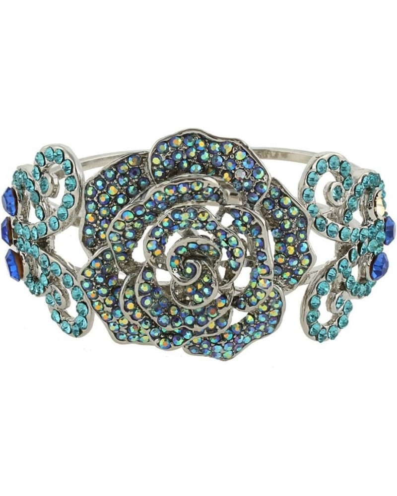 Women's Austrian Crystal Bridal Rose Flower Insect Butterfly Bangle Bracelet for Prom Light Blue Silver-Tone $12.59 Bracelets