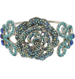 Women's Austrian Crystal Bridal Rose Flower Insect Butterfly Bangle Bracelet for Prom Light Blue Silver-Tone $12.59 Bracelets