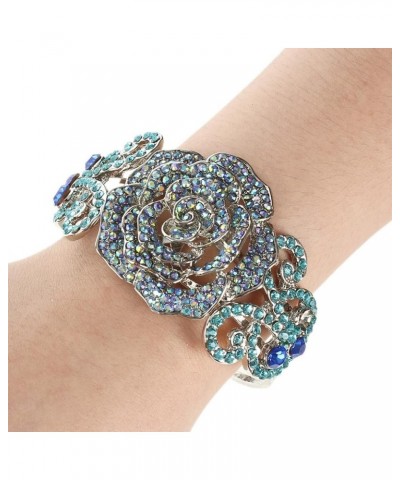 Women's Austrian Crystal Bridal Rose Flower Insect Butterfly Bangle Bracelet for Prom Light Blue Silver-Tone $12.59 Bracelets