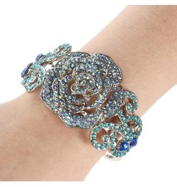 Women's Austrian Crystal Bridal Rose Flower Insect Butterfly Bangle Bracelet for Prom Light Blue Silver-Tone $12.59 Bracelets