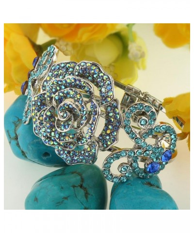 Women's Austrian Crystal Bridal Rose Flower Insect Butterfly Bangle Bracelet for Prom Light Blue Silver-Tone $12.59 Bracelets