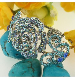 Women's Austrian Crystal Bridal Rose Flower Insect Butterfly Bangle Bracelet for Prom Light Blue Silver-Tone $12.59 Bracelets