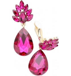 Women's Statement Flower Petal Marquis Leaf Large Glass Crystal Teardrop Clip on Earrings, 2 Fuchsia/Gold Tone $15.68 Earrings