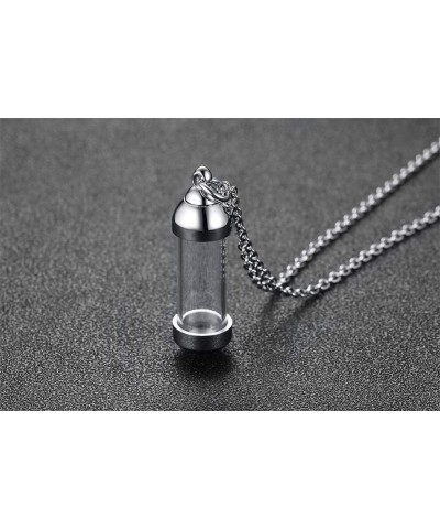 Stainless Steel Glass Cremation Urn Pendant, Ashes Holder Memorial Pendant Necklace with Chain, Keepsake Jewelry 40.5*12mm Si...