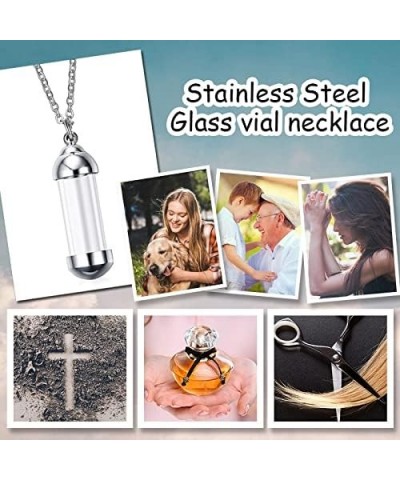 Stainless Steel Glass Cremation Urn Pendant, Ashes Holder Memorial Pendant Necklace with Chain, Keepsake Jewelry 40.5*12mm Si...