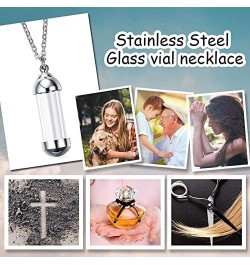 Stainless Steel Glass Cremation Urn Pendant, Ashes Holder Memorial Pendant Necklace with Chain, Keepsake Jewelry 40.5*12mm Si...