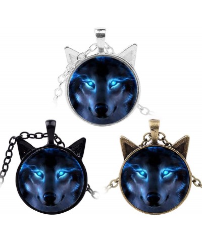 Necklace for Women,Unisex Jewelry Retro Wolf Head Pendant Cabochon Long Chain Sweater Necklace - Bronze Silver 1size $4.63 Ne...