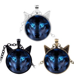 Necklace for Women,Unisex Jewelry Retro Wolf Head Pendant Cabochon Long Chain Sweater Necklace - Bronze Silver 1size $4.63 Ne...