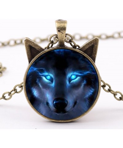 Necklace for Women,Unisex Jewelry Retro Wolf Head Pendant Cabochon Long Chain Sweater Necklace - Bronze Silver 1size $4.63 Ne...