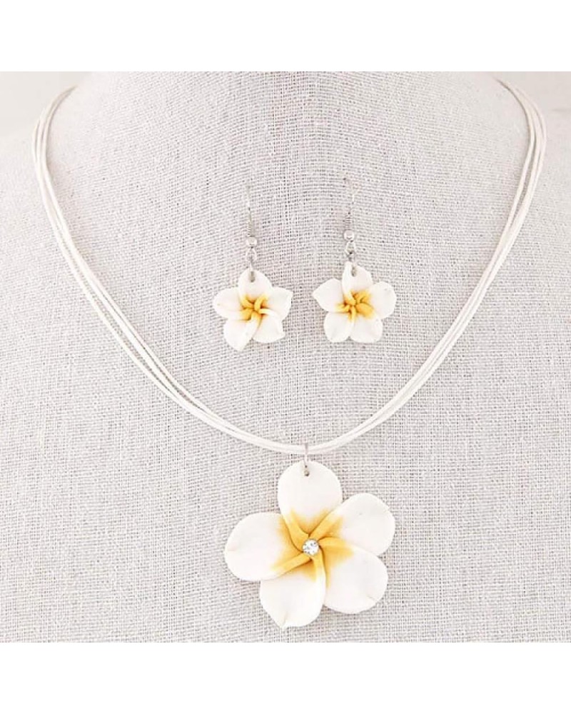 Plumeria Hawaii Flower Polymer Clay Earrings Pendant Necklace Jewelry Sets, Purple White $3.87 Jewelry Sets