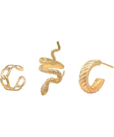 Gold Snake Ear Cuff Stud Earrings for Women Snake Ear Clip,Punk Disco Hoop Earring Snake Ear Cuff Wrap Earrings Non Piercing ...