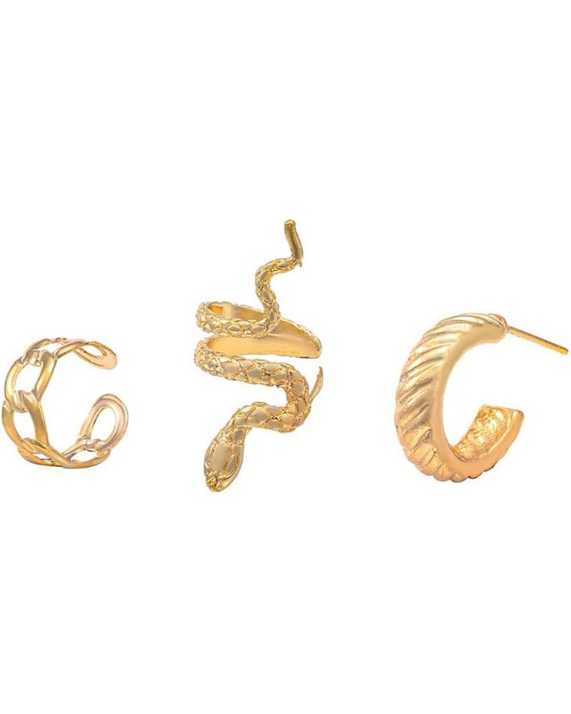 Gold Snake Ear Cuff Stud Earrings for Women Snake Ear Clip,Punk Disco Hoop Earring Snake Ear Cuff Wrap Earrings Non Piercing ...