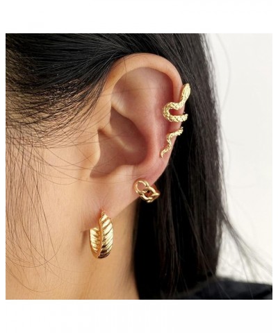 Gold Snake Ear Cuff Stud Earrings for Women Snake Ear Clip,Punk Disco Hoop Earring Snake Ear Cuff Wrap Earrings Non Piercing ...