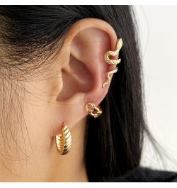 Gold Snake Ear Cuff Stud Earrings for Women Snake Ear Clip,Punk Disco Hoop Earring Snake Ear Cuff Wrap Earrings Non Piercing ...