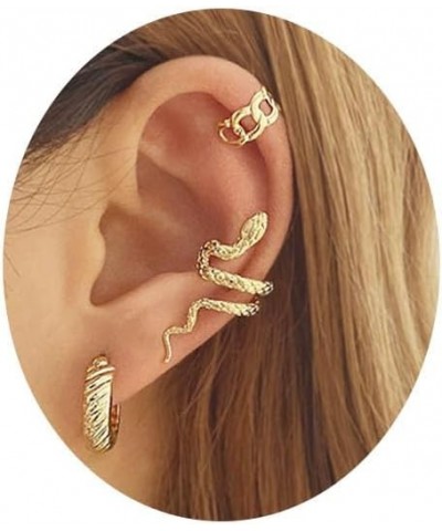 Gold Snake Ear Cuff Stud Earrings for Women Snake Ear Clip,Punk Disco Hoop Earring Snake Ear Cuff Wrap Earrings Non Piercing ...