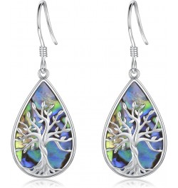 Sterling Silver Teardrop Abalone Earrings for Women Hummingbird/Dragonfly/Tree of Life Drop Dangle Earrings Mother'S Day Chri...