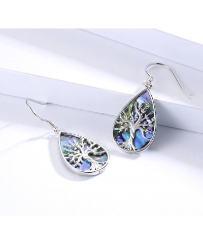 Sterling Silver Teardrop Abalone Earrings for Women Hummingbird/Dragonfly/Tree of Life Drop Dangle Earrings Mother'S Day Chri...