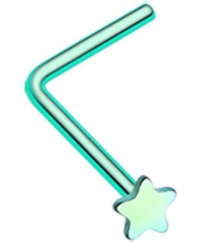 Basic Star L-Shaped 316L Surgical Steel Nose Stud Ring (Sold Individually) 20 GA, 7mm, Green $8.31 Body Jewelry