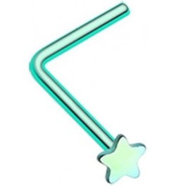 Basic Star L-Shaped 316L Surgical Steel Nose Stud Ring (Sold Individually) 20 GA, 7mm, Green $8.31 Body Jewelry