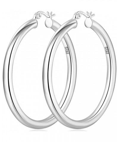 Silver Hoop Earrings S925 Sterling Silver Hoops Earring Silver Chunky Hoops Large Silver Hoops Hollow Tube Hypoallergenic Lig...