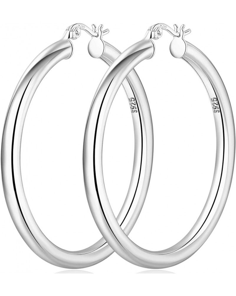 Silver Hoop Earrings S925 Sterling Silver Hoops Earring Silver Chunky Hoops Large Silver Hoops Hollow Tube Hypoallergenic Lig...