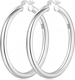 Silver Hoop Earrings S925 Sterling Silver Hoops Earring Silver Chunky Hoops Large Silver Hoops Hollow Tube Hypoallergenic Lig...