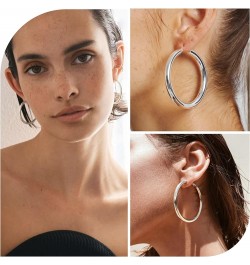 Silver Hoop Earrings S925 Sterling Silver Hoops Earring Silver Chunky Hoops Large Silver Hoops Hollow Tube Hypoallergenic Lig...